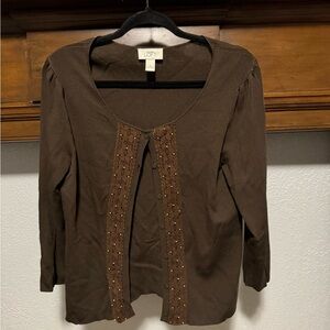 Vintage LOFT Brown Cardigan with Button Front and 3/4 Sleeves